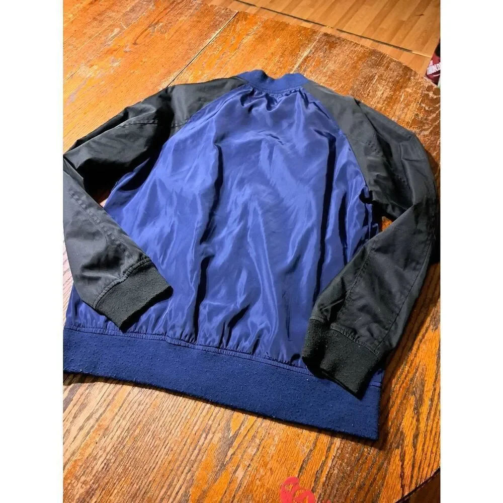 Large The Narrows Black Blue Retro Zip Windbreaker Jacket Lined w Pockets